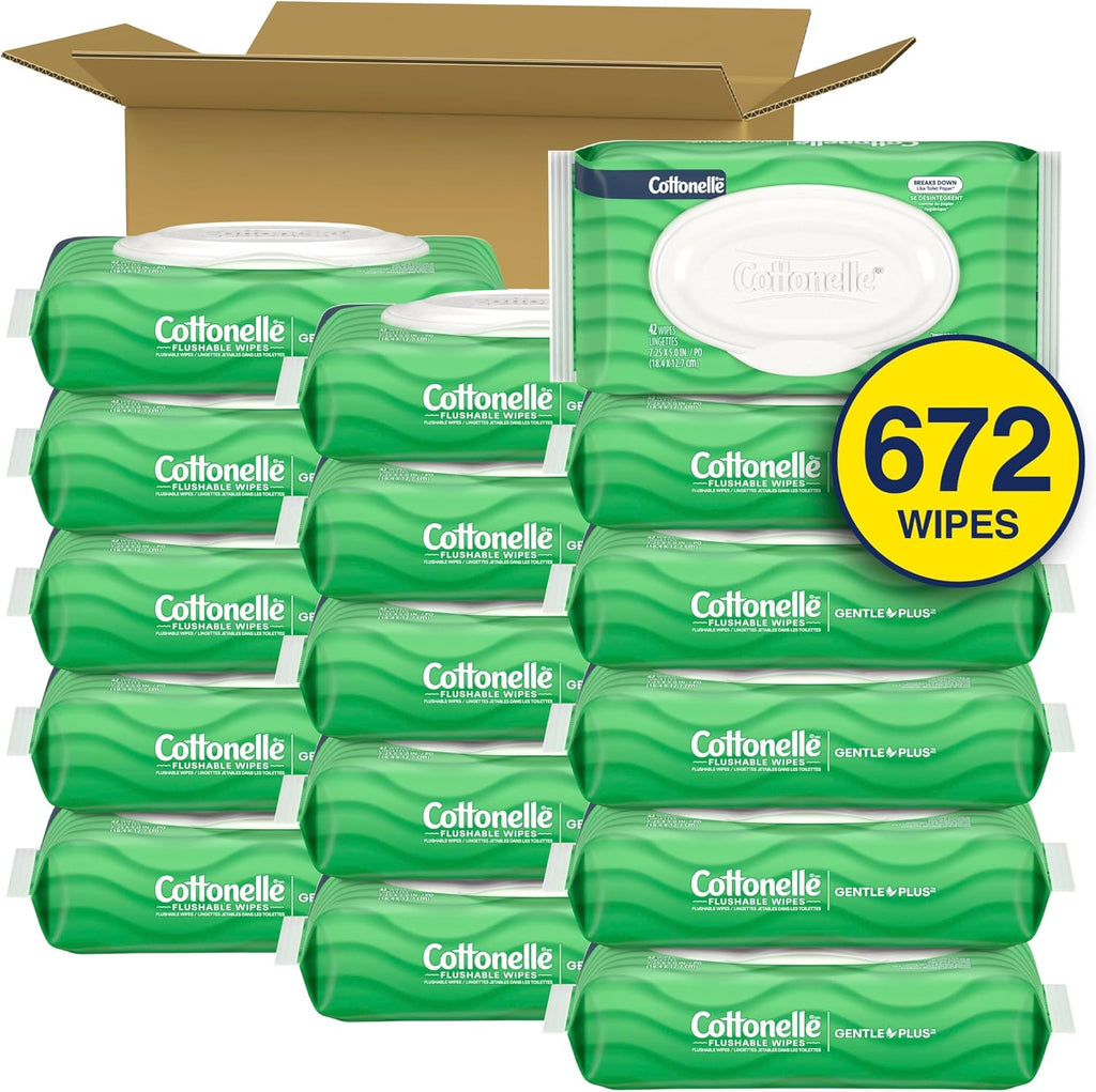 Cottonelle GentlePlus Flushable Wipes, 16 Packs, 42 Wipes per Pack
