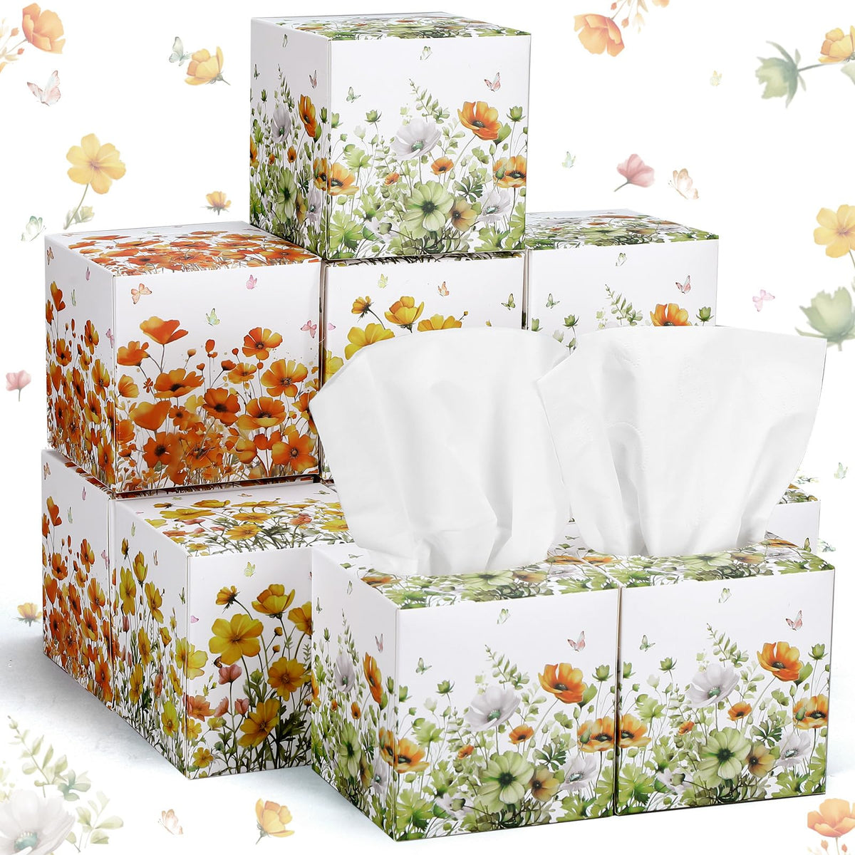 Fourluoo 12 Pack Fall Floral Facial Tissue Cube Boxes, 600 Sheet 3 Ply