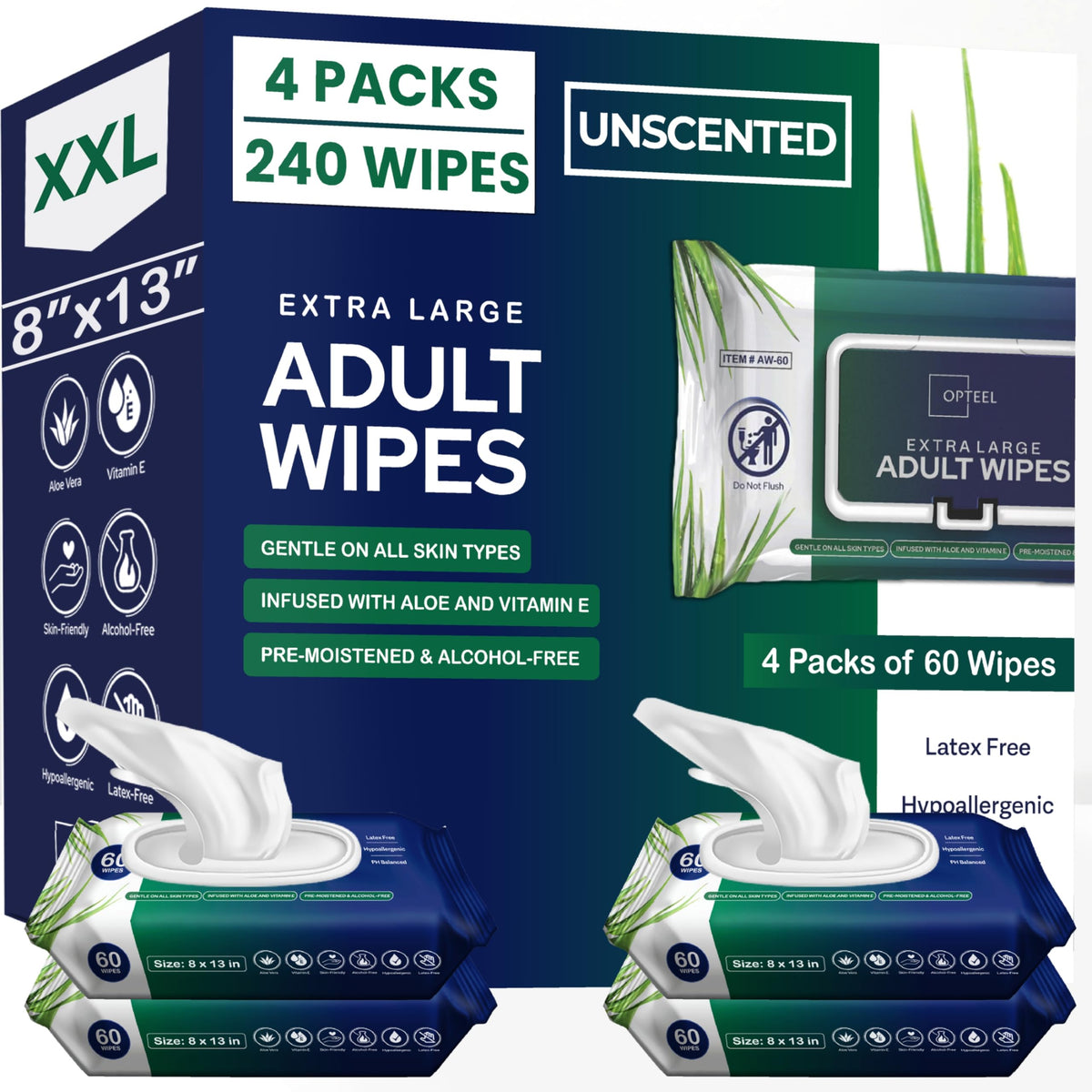 OPTEEL Adult Wipes for the Elderly – Extra Large 8x13, Pre-Moistened 720ct