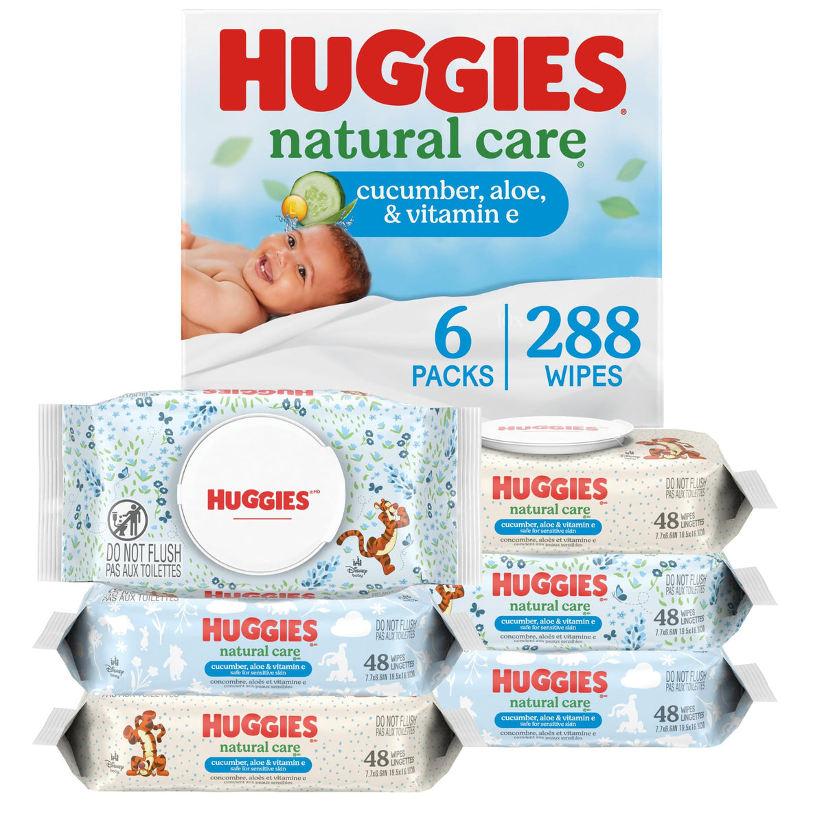 Huggies Natural Care Cucumber, Aloe and Vitamin E Baby Wipes, Hypoallergenic, Scented, 10 Flip-Top Packs (560 Wipes Total), Packaging May Vary