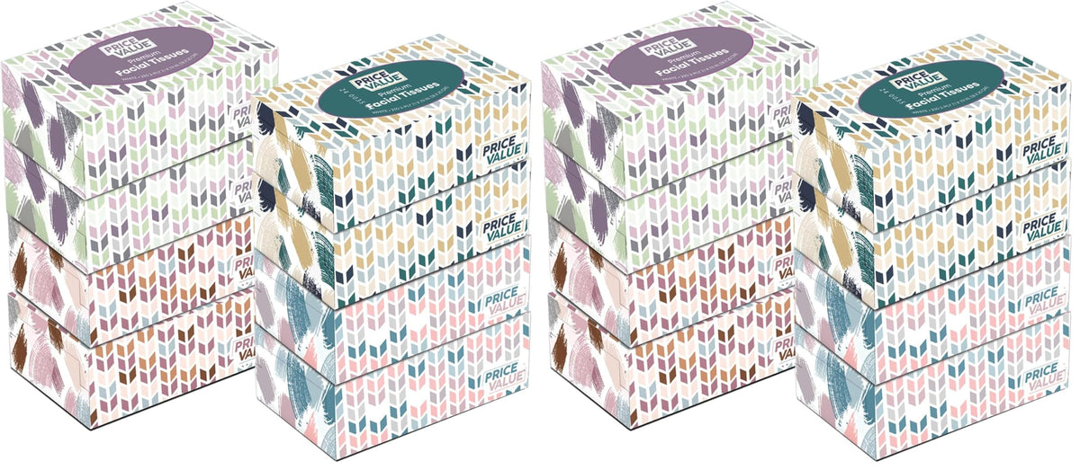 Price Value Facial Tissues Boxes Bulk, Soft 2-Ply, 230 Sheets, 8 Pack