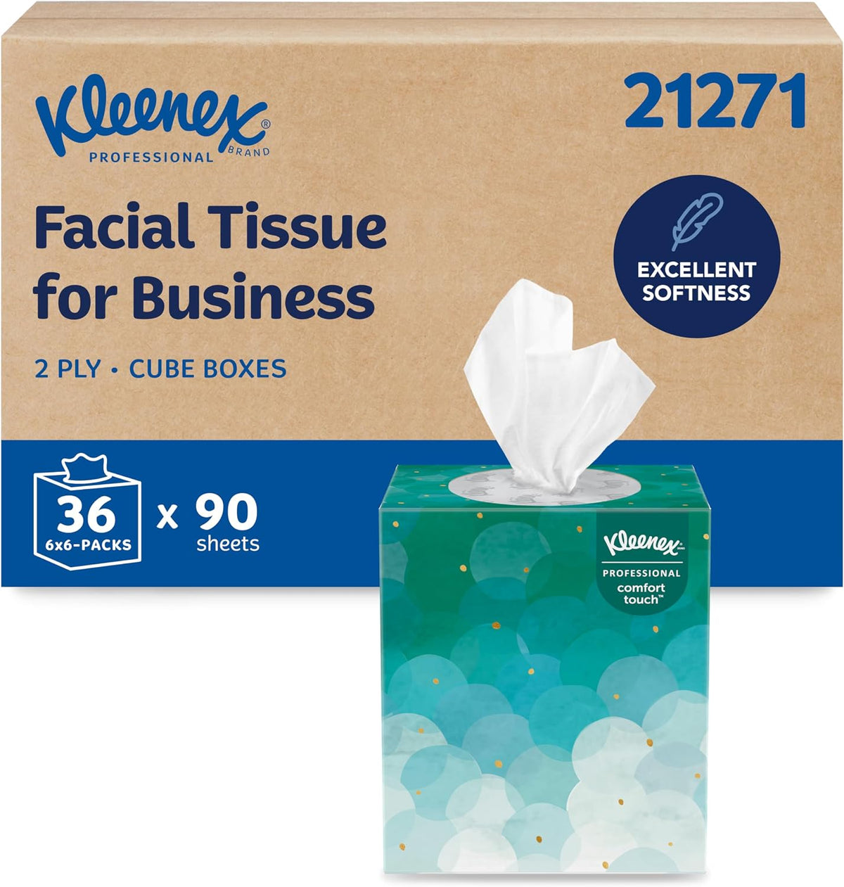 Kleenex Professional Facial Tissue, Bulk, 36 Boxes x 90 Tissues (21271)