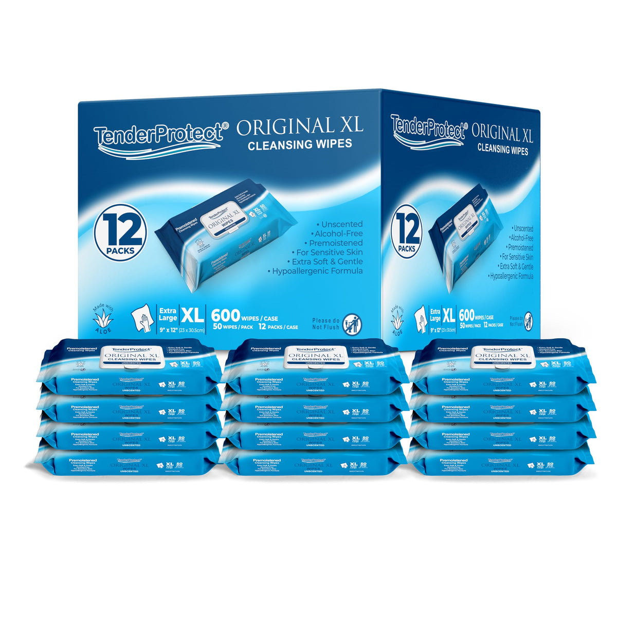 TenderProtect Original XL Incontinence Wipes for Adults with Aloe, 600 Count