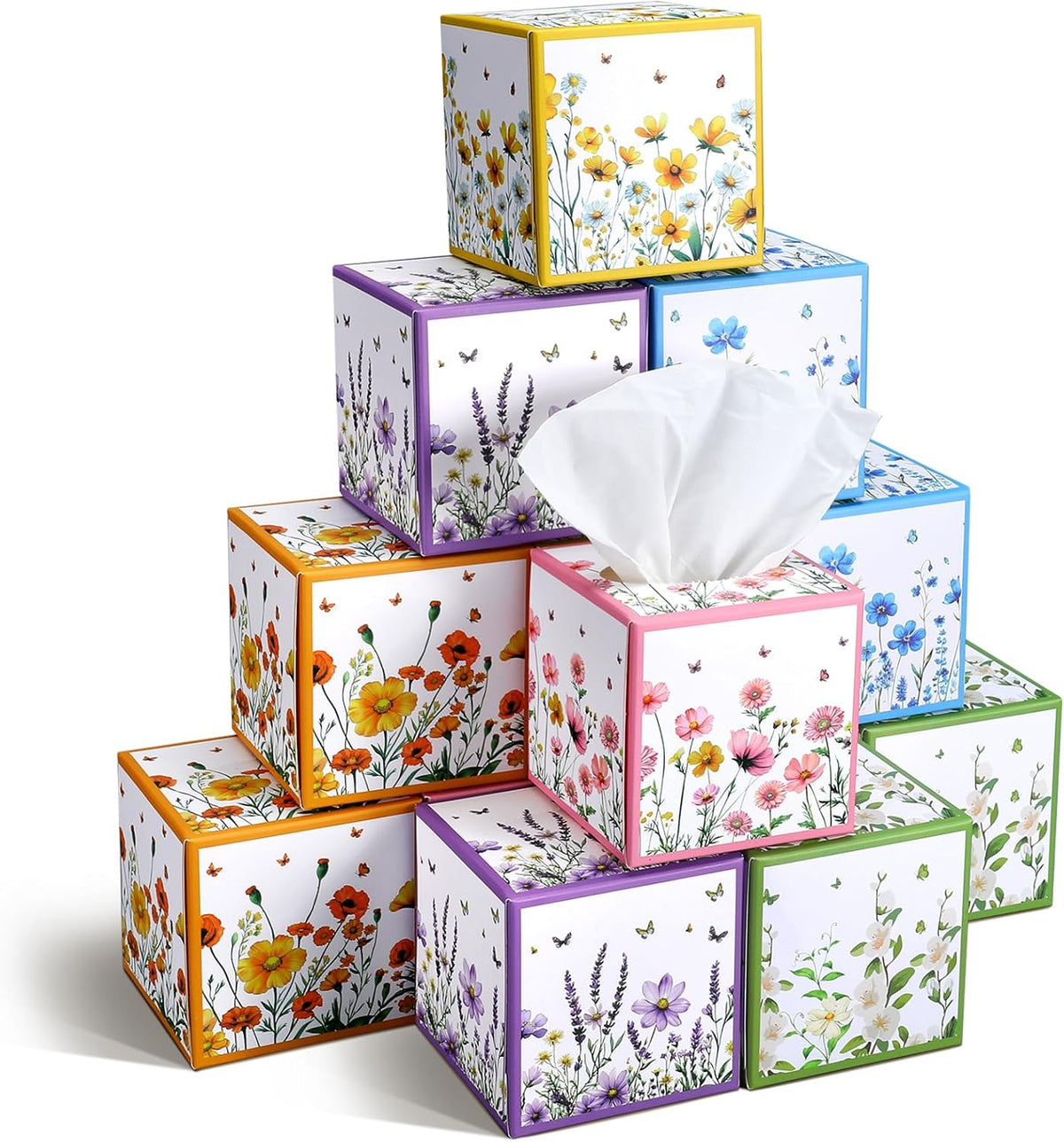 Fourluoo 12 Pack Fall Floral Facial Tissue Cube Boxes, 600 Sheet 3 Ply