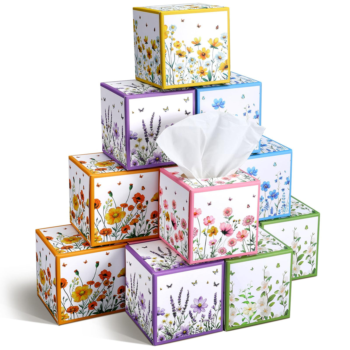 Fourluoo 12 Pack Fall Floral Facial Tissue Cube Boxes, 600 Sheet 3 Ply