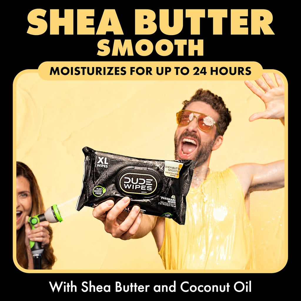 DUDE Wipes Shea BUTTer Adult Flushable Wet Wipes, Moisturizing, 144 Count