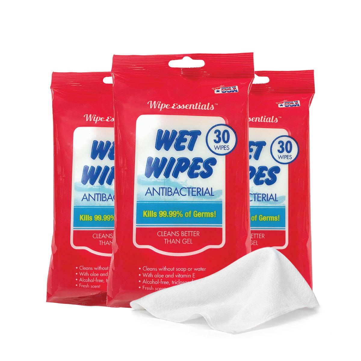 WipeEssentials Hand Sanitizer Wipes for Adults & Kids - 90 Count, 3 Packs