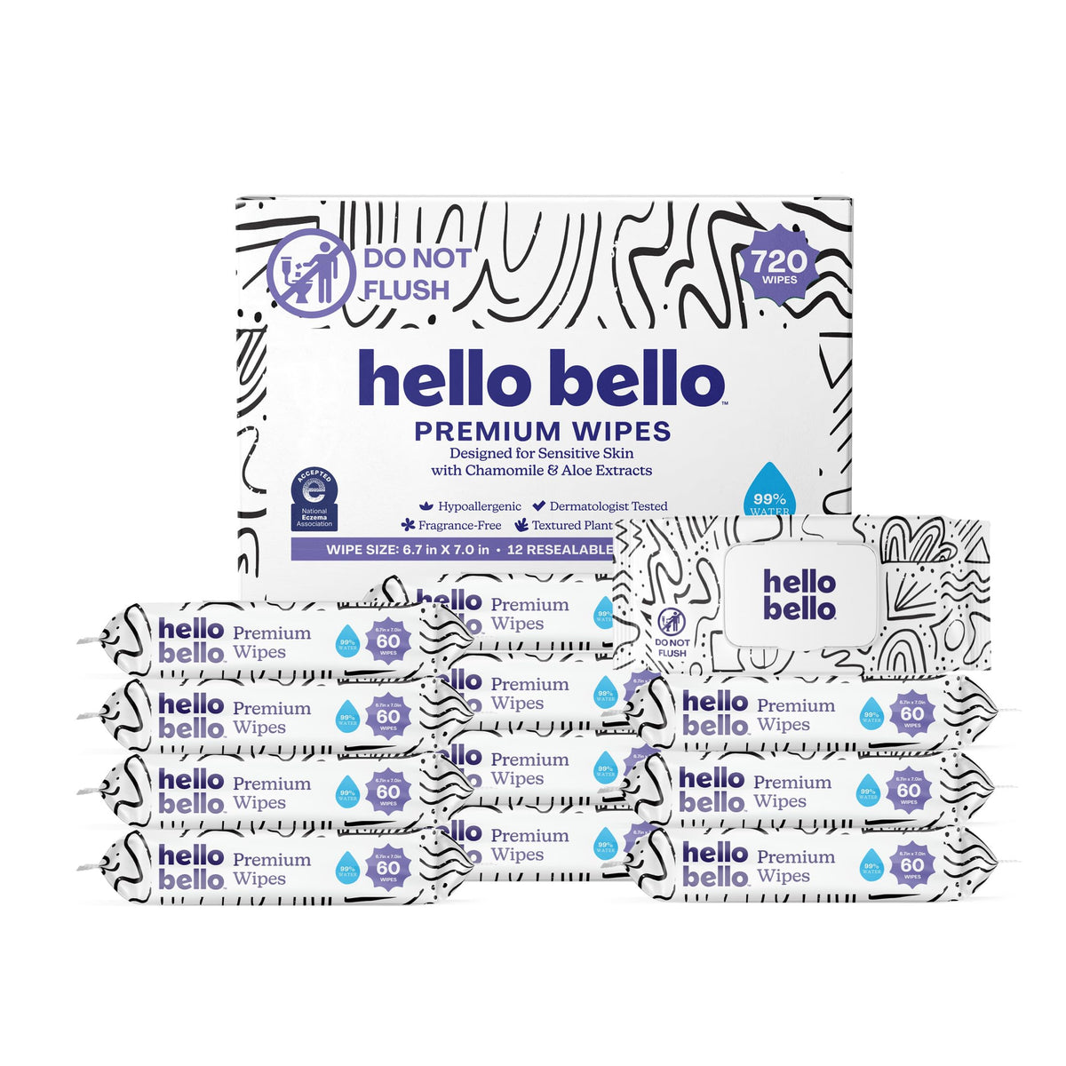 Hello Bello Baby Wipes, Fragrance-Free, 18 Resealable Packets = 1080ct