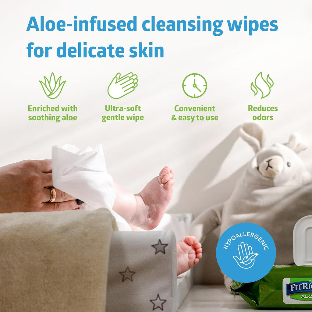 FitRight Aloe Quilted Heavyweight Personal Cleansing Cloth Wipes, Unscented, 576 Count, 8 x 12 inch Adult Large Incontinence Wipes