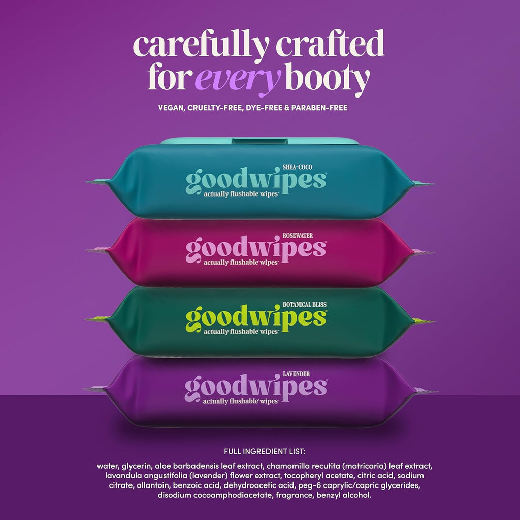 goodwipes Flushable Wipes - Lavender, 418 Wipes (8 Pack + 1 Travel Pack)