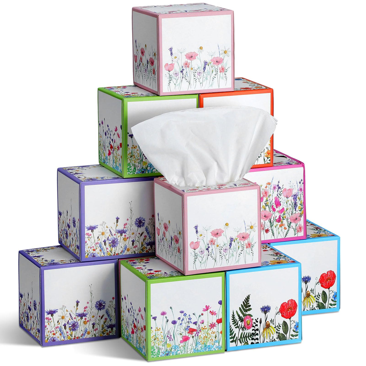 Fourluoo 12 Pack Fall Floral Facial Tissue Cube Boxes, 600 Sheet 3 Ply