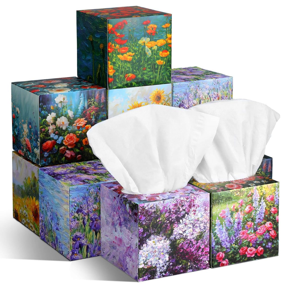 Fourluoo 12 Pack Fall Floral Facial Tissue Cube Boxes, 600 Sheet 3 Ply