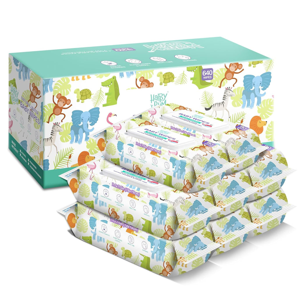Baby Wet Wipes Unscented - Extra Large Size, Durable, 99% Water-Based & Gentle on Sensitive Skin for Face & Body,640 Count (8 Packs of 80）