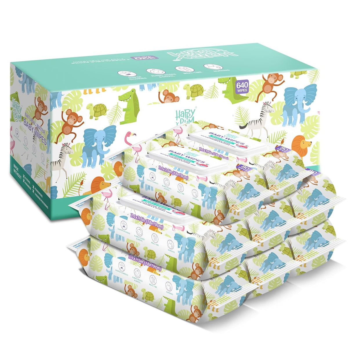 Baby Wet Wipes Unscented - Extra Large Size, Durable, 99% Water-Based & Gentle on Sensitive Skin for Face & Body,640 Count (8 Packs of 80）