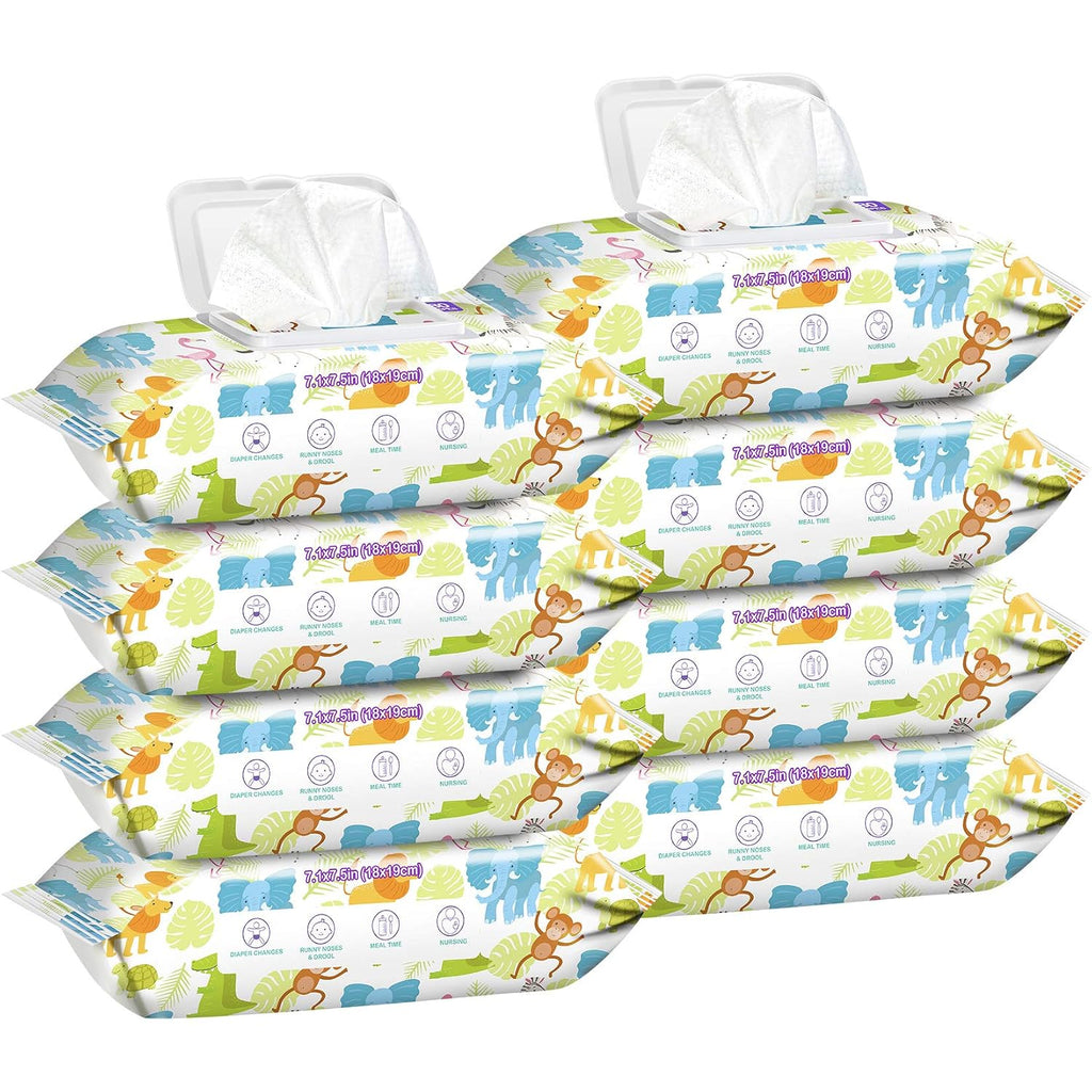 Baby Wet Wipes Unscented - Extra Large Size, Durable, 99% Water-Based & Gentle on Sensitive Skin for Face & Body,640 Count (8 Packs of 80）