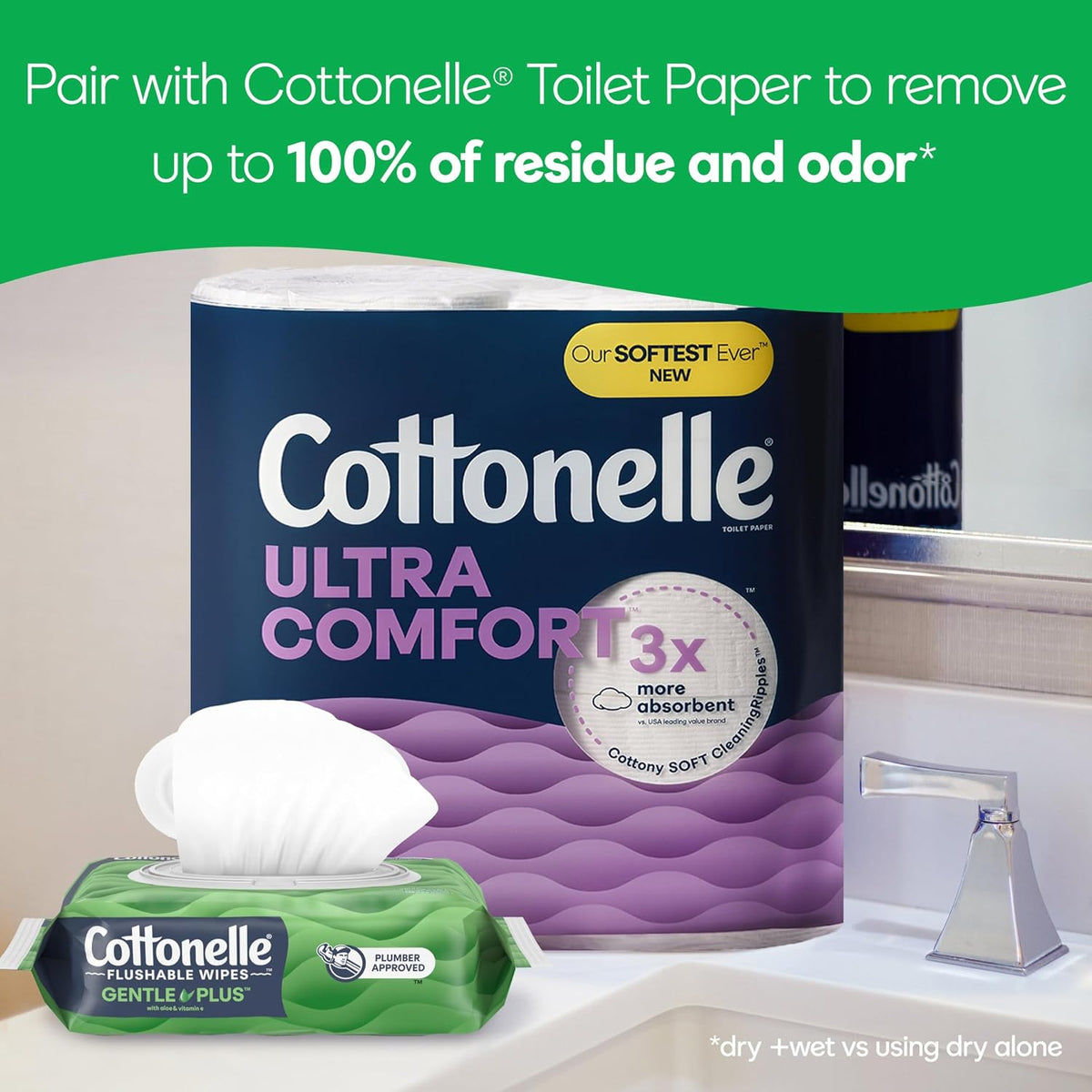 Cottonelle GentlePlus Flushable Wet with Aloe & Vitamin E, 2 Flip-Top Packs with 42 Wipes Each, 84 Total, Packaging May Vary