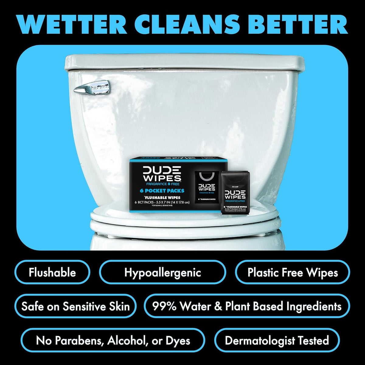 DUDE Wipes Unscented Pocket Packs, Adult Flushable Travel Wipes, 48 Count