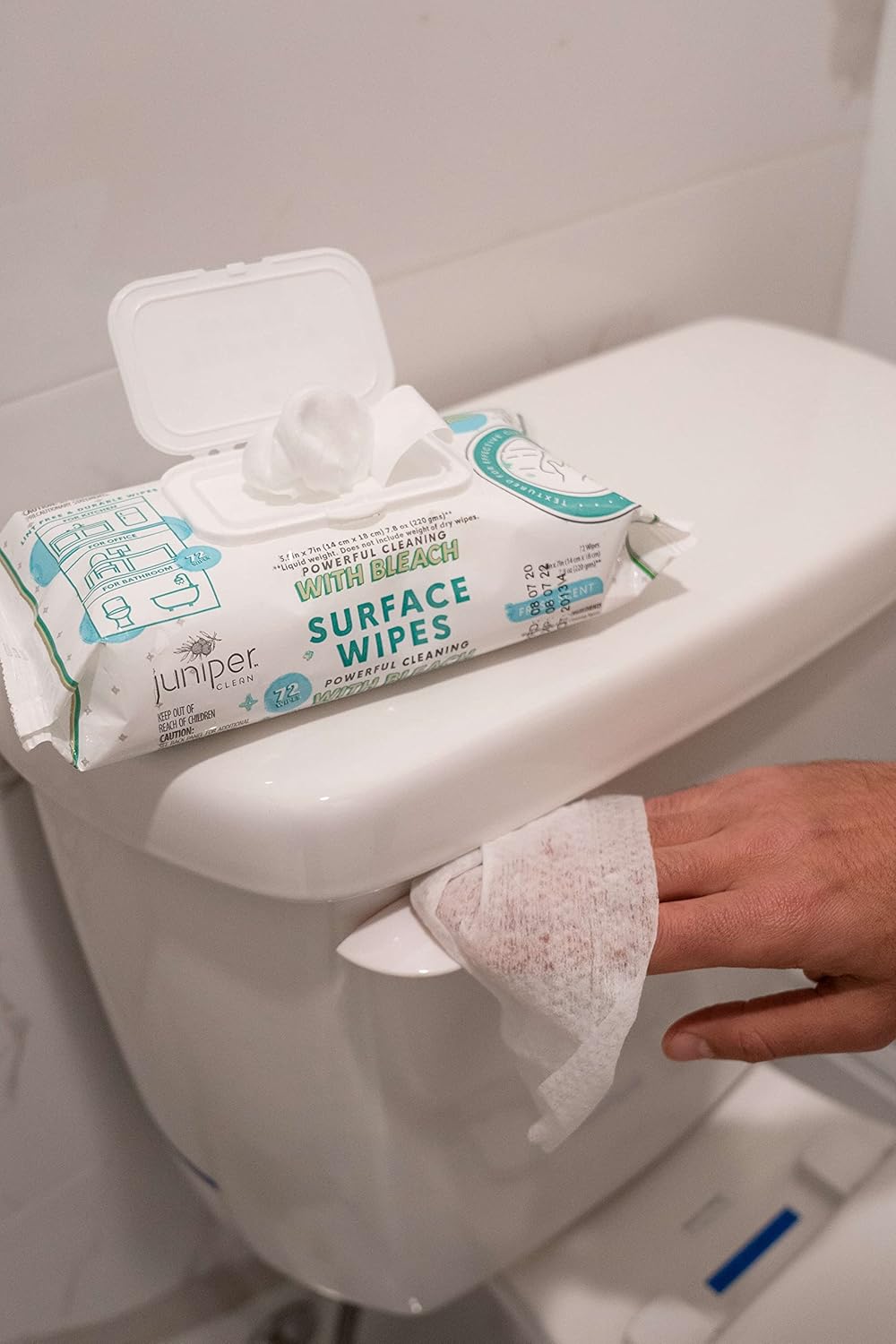 Juniper CLEAN 24 Pack Surface Cleaning Wipes with Bleach, All-Purpose Cleaner for Bathroom, Kitchen, Office, 1728 Count Soft Flow, Fresh Scent, Lint Free & Durable
