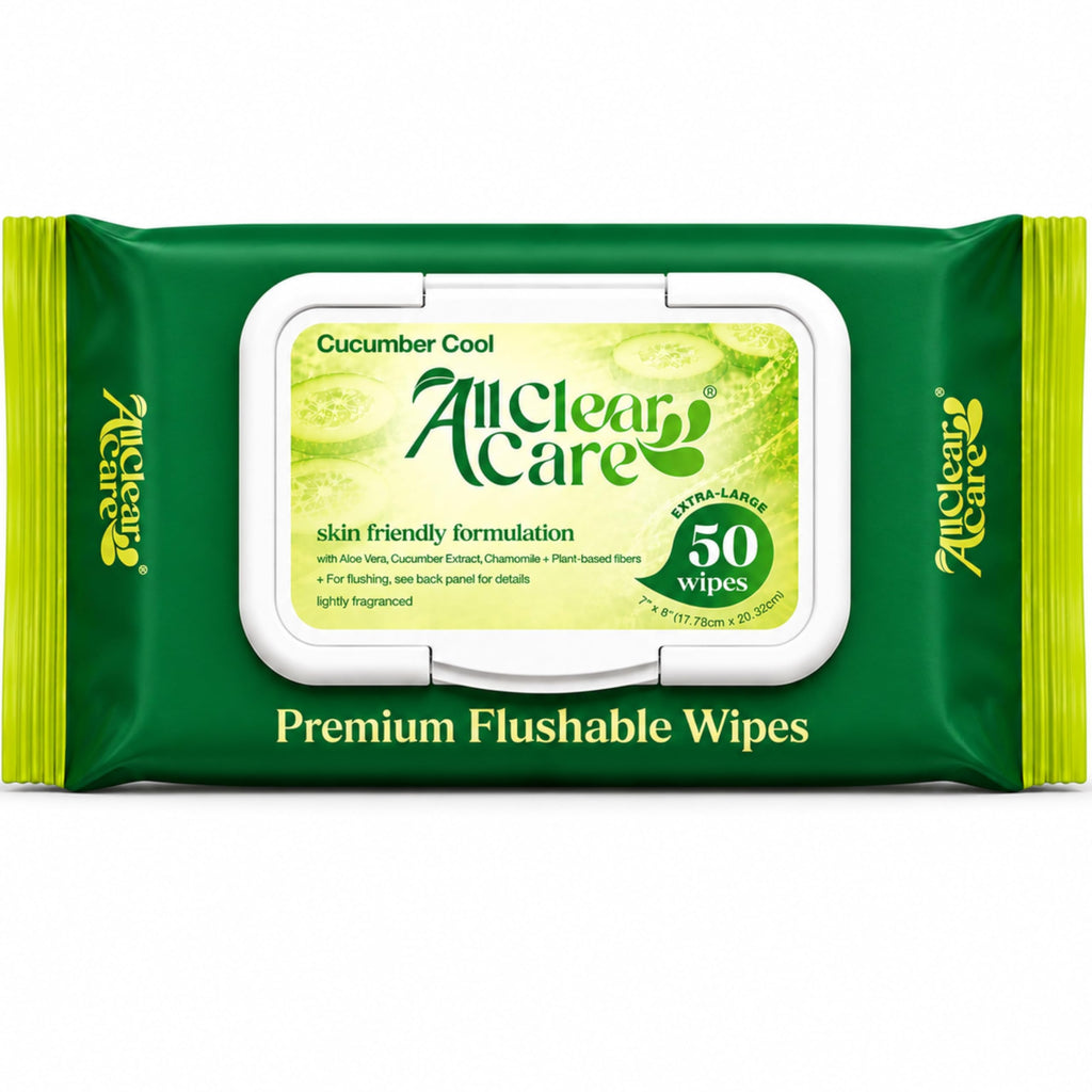 All Clear Care Flushable Wipes, Aloe, Cucumber and Chamomile, Sewer & Septic Safe, Extra Large Adult Wet Wipes, Cucumber Scent, 150 count (3 pack)