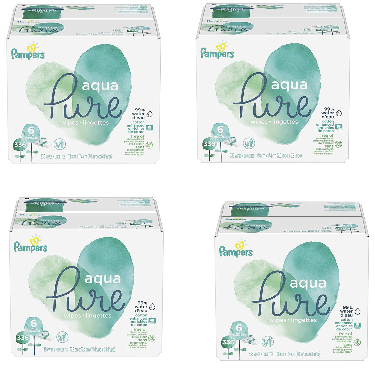 Pampers Aqua Pure Baby Wipes, 99% Water, Fragrance Free, Unscented, Water Based, Multi-Use, 672 Wipes Total (12X Flip-Top Packs) [Packaging May Vary]