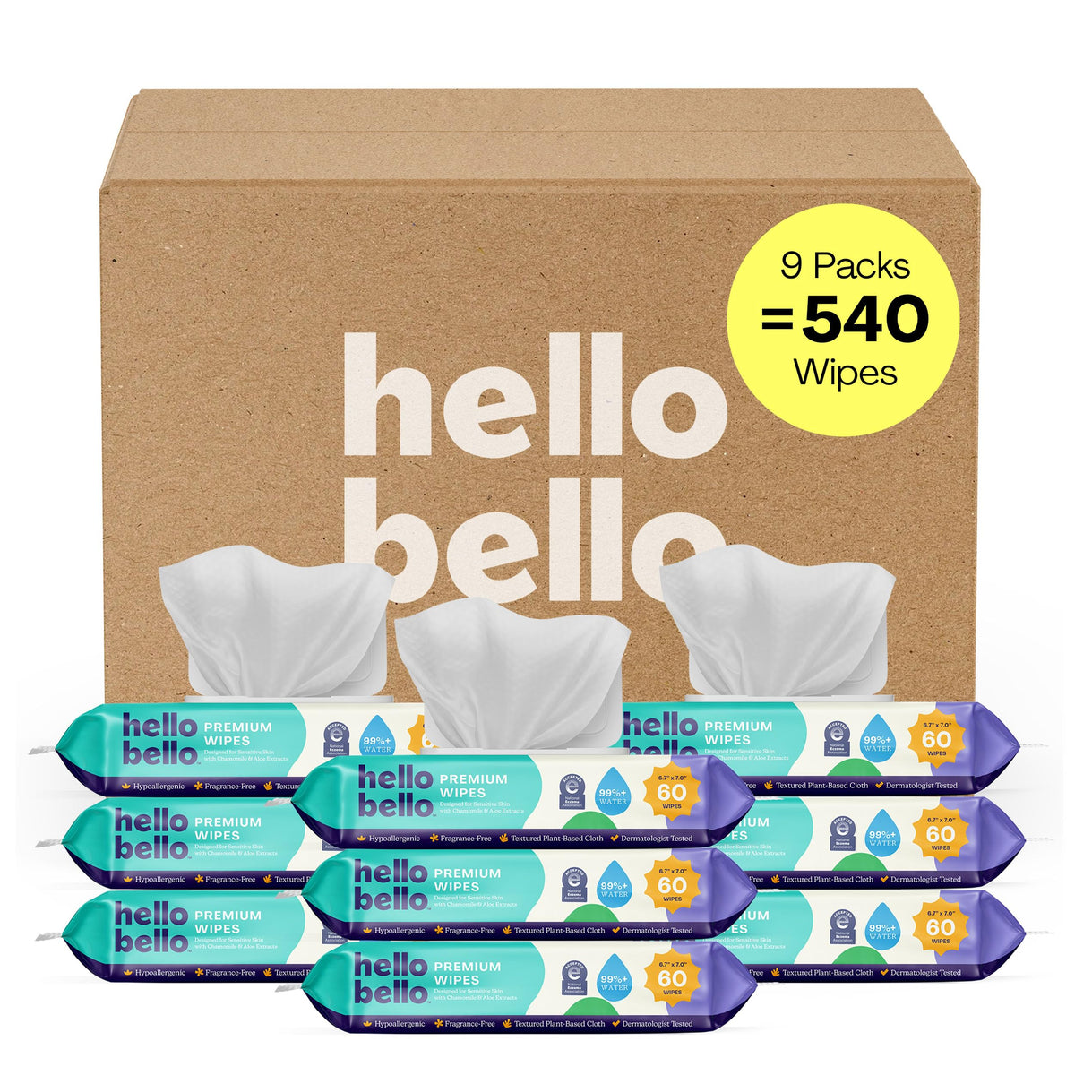 Hello Bello Baby Wipes, Fragrance-Free, 18 Resealable Packets = 1080ct