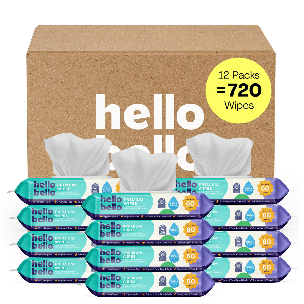 Hello Bello Baby Wipes, Fragrance-Free, 18 Resealable Packets = 1080ct