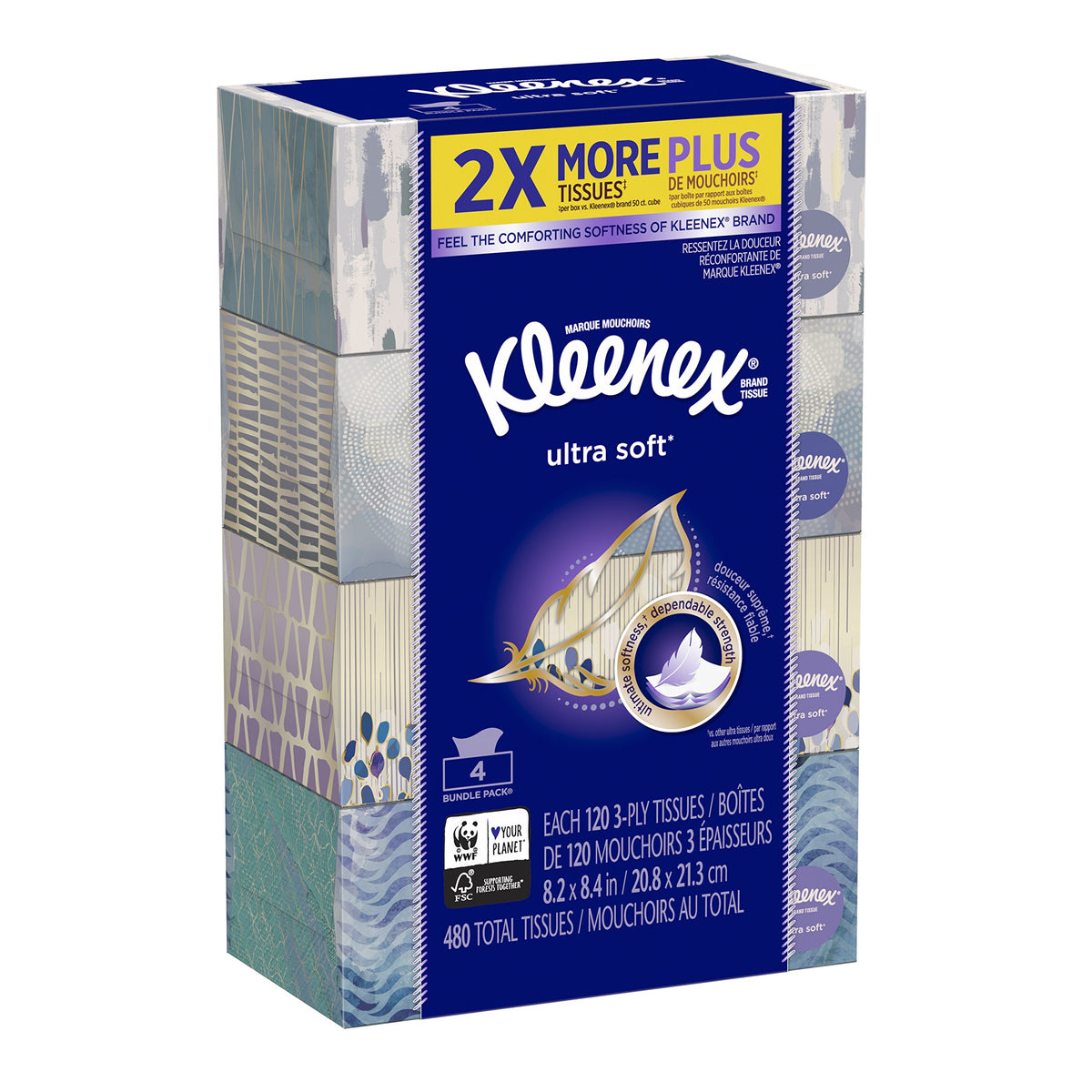 Kleenex Ultra Soft Facial Tissues, 8 Flat Boxes, 180 Tissues per Box