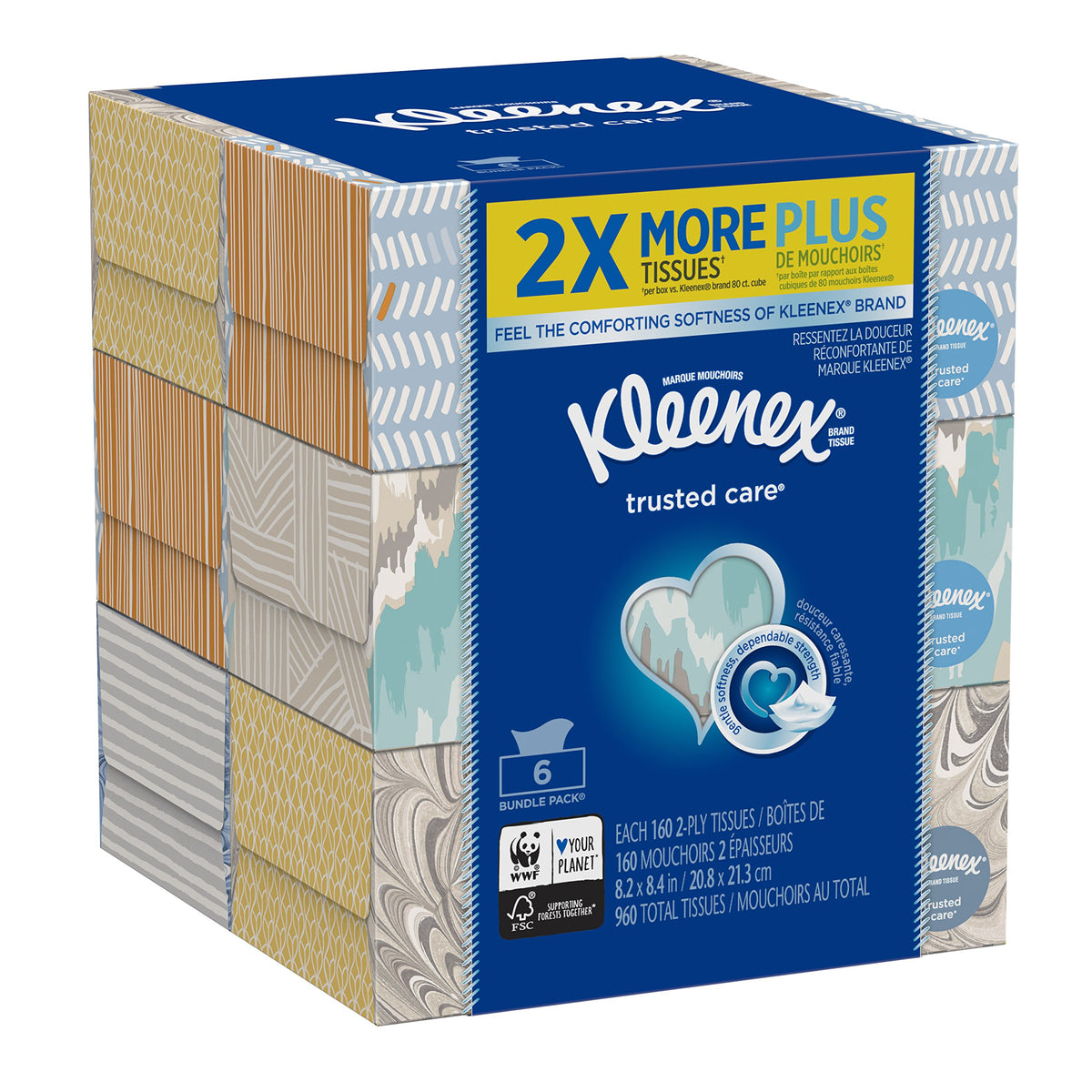 Kleenex Trusted Care Facial Tissues, 8 Flat Boxes, 200 Tissues per Box