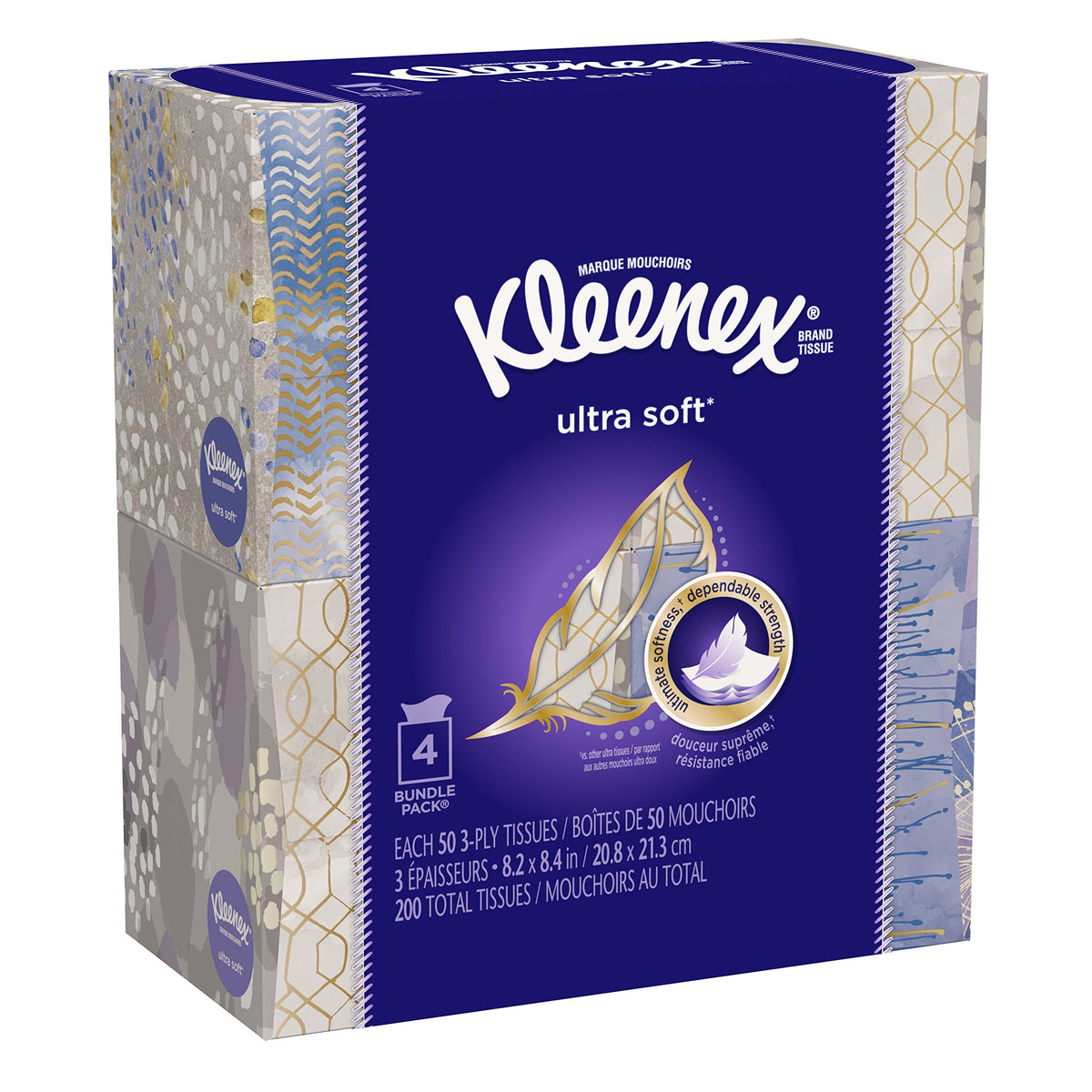 Kleenex Ultra Soft Facial Tissues, 3 Flat Boxes, 120 Tissues per Box